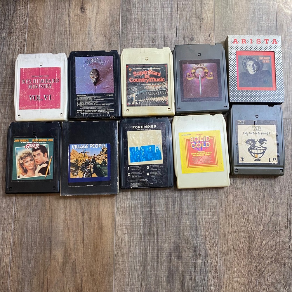 Vintage 8-Track Tape Lot of 10 Eagles Foreigner Toto Grease - UNTESTED